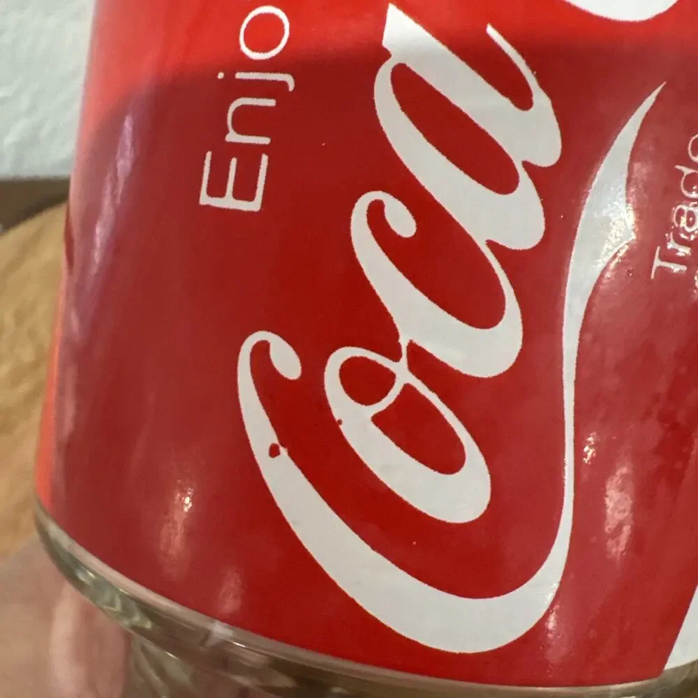 VTG COCA COLA ENJOY COKE Large Pedestal Glass Tumbler Red White Clear Drinking